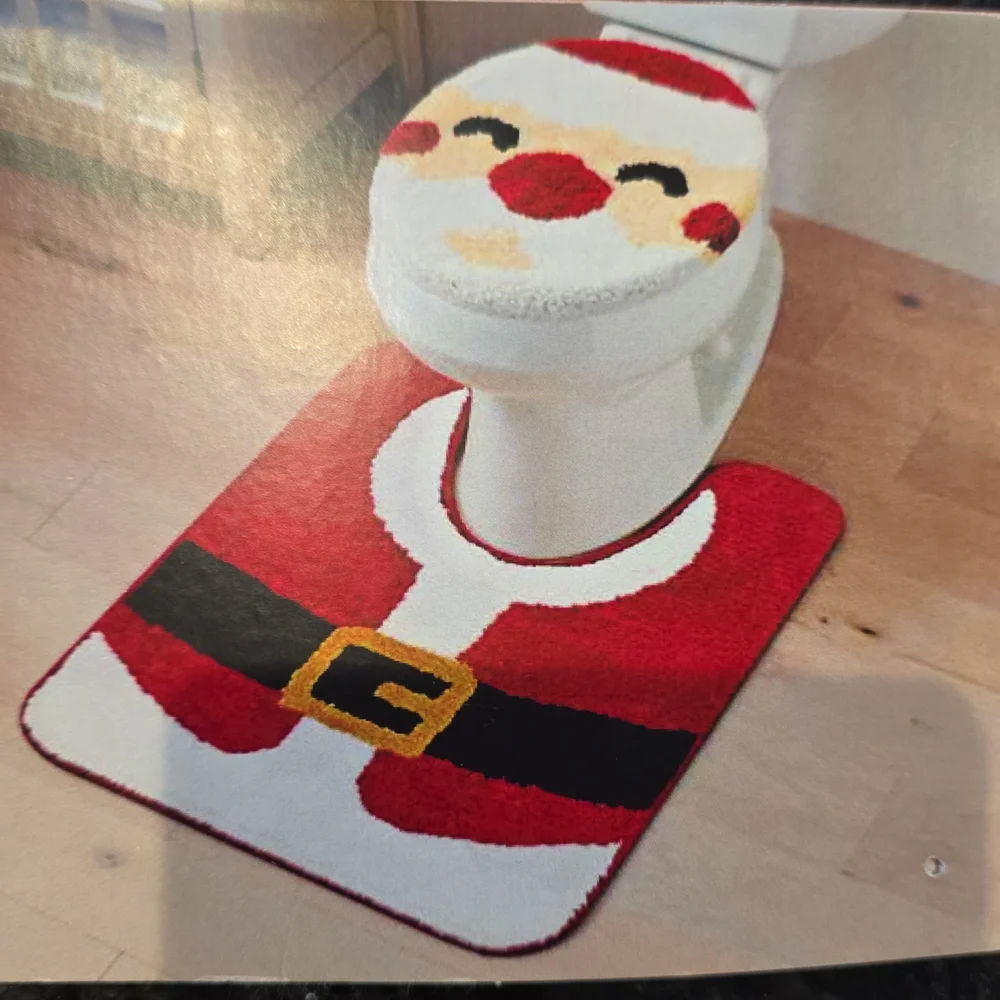 Festive Santa Claus Bath Mat Set - Red, White, Black